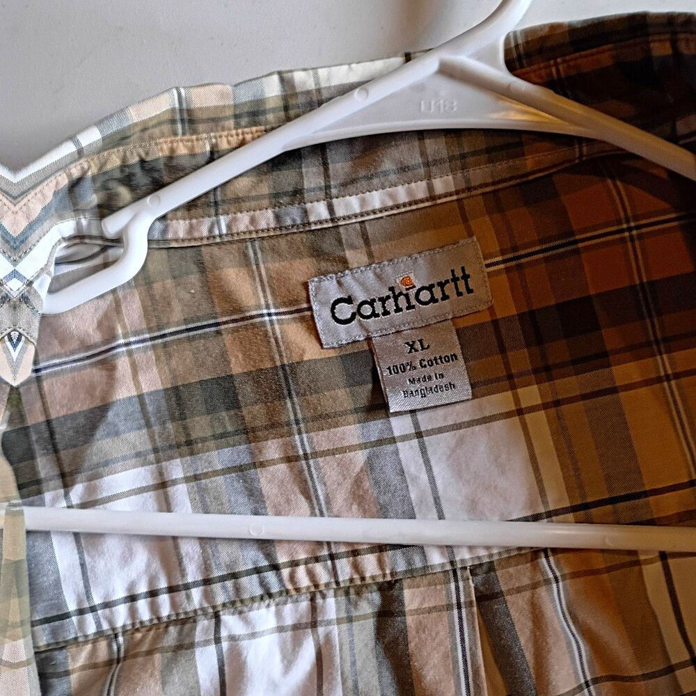 Carhartt Men’s XL Regular Plaid Short Sleeve Cotton Button-Down Shirt Pockets